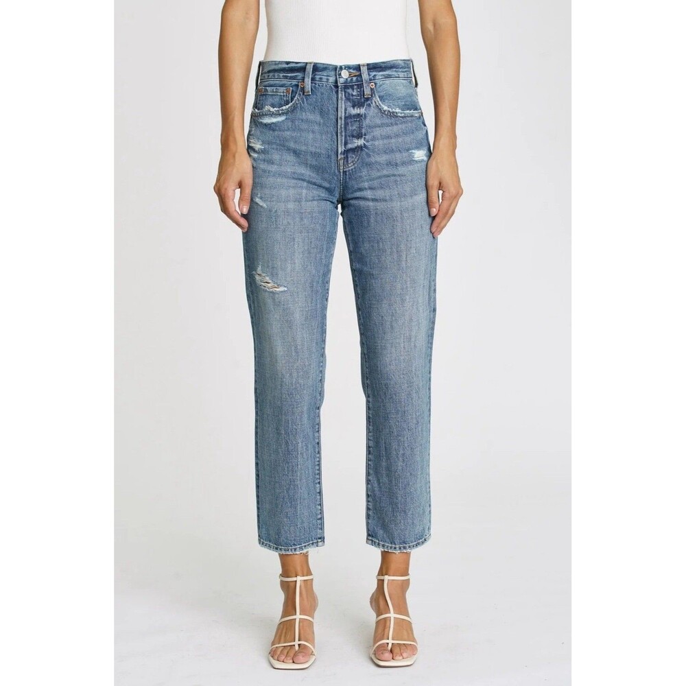 Pistola Charlie High Rise Straight Leg Jeans 29 Blue Button Fly Distressed